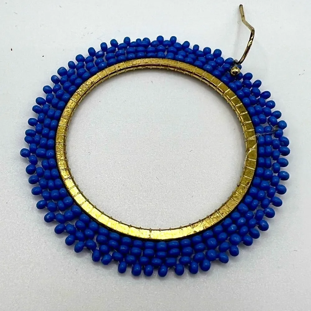*3/$20* boho gold tone and blue seed bead hoop earrings